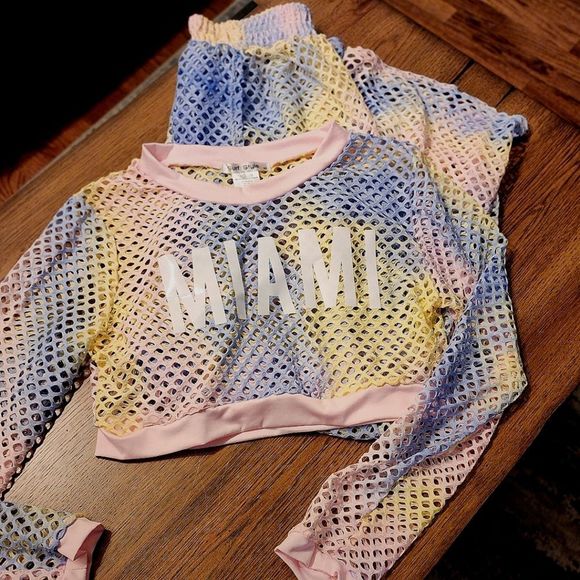 surf style Pants - Surf Style Beach Set Mesh  Crop-Top/Bottoms